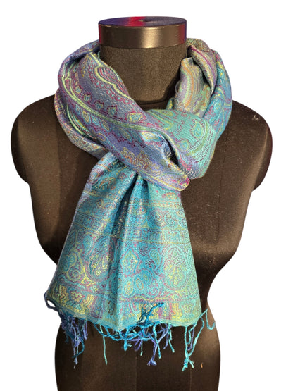 Jaquardvevet silkeskjerf i turkise og blå farger (44)