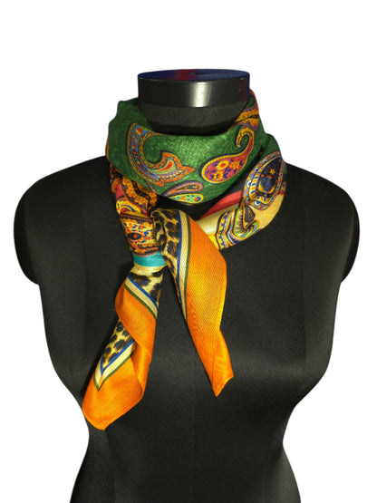 Paisley møter safari - eksklusivt silkeskjerf på 100x100 cm (27)