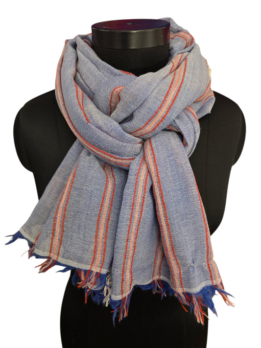 Stripete blåmelert bomullsskjerf (3)