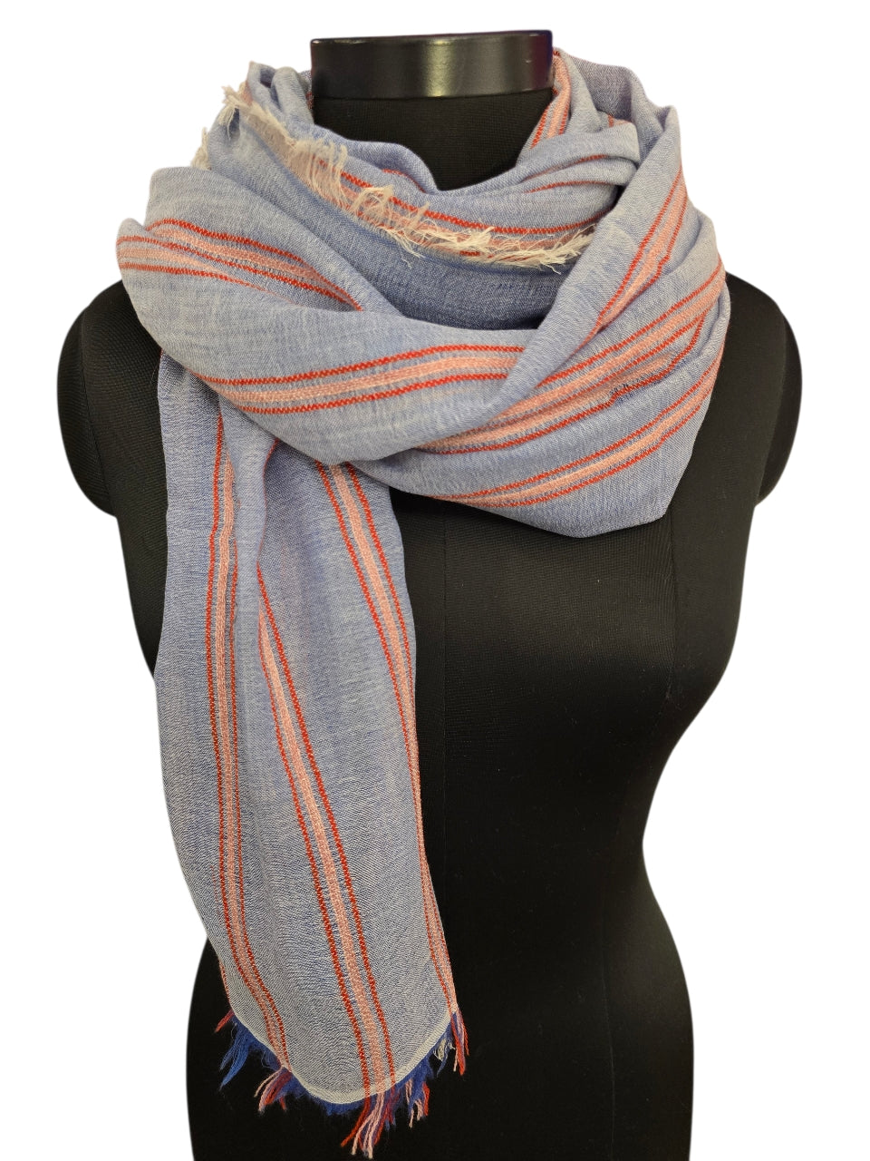 Stripete blåmelert bomullsskjerf (3)