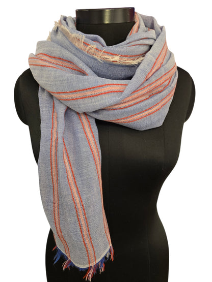 Stripete blåmelert bomullsskjerf (3)