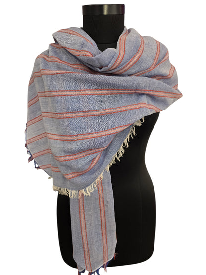 Stripete blåmelert bomullsskjerf (3)