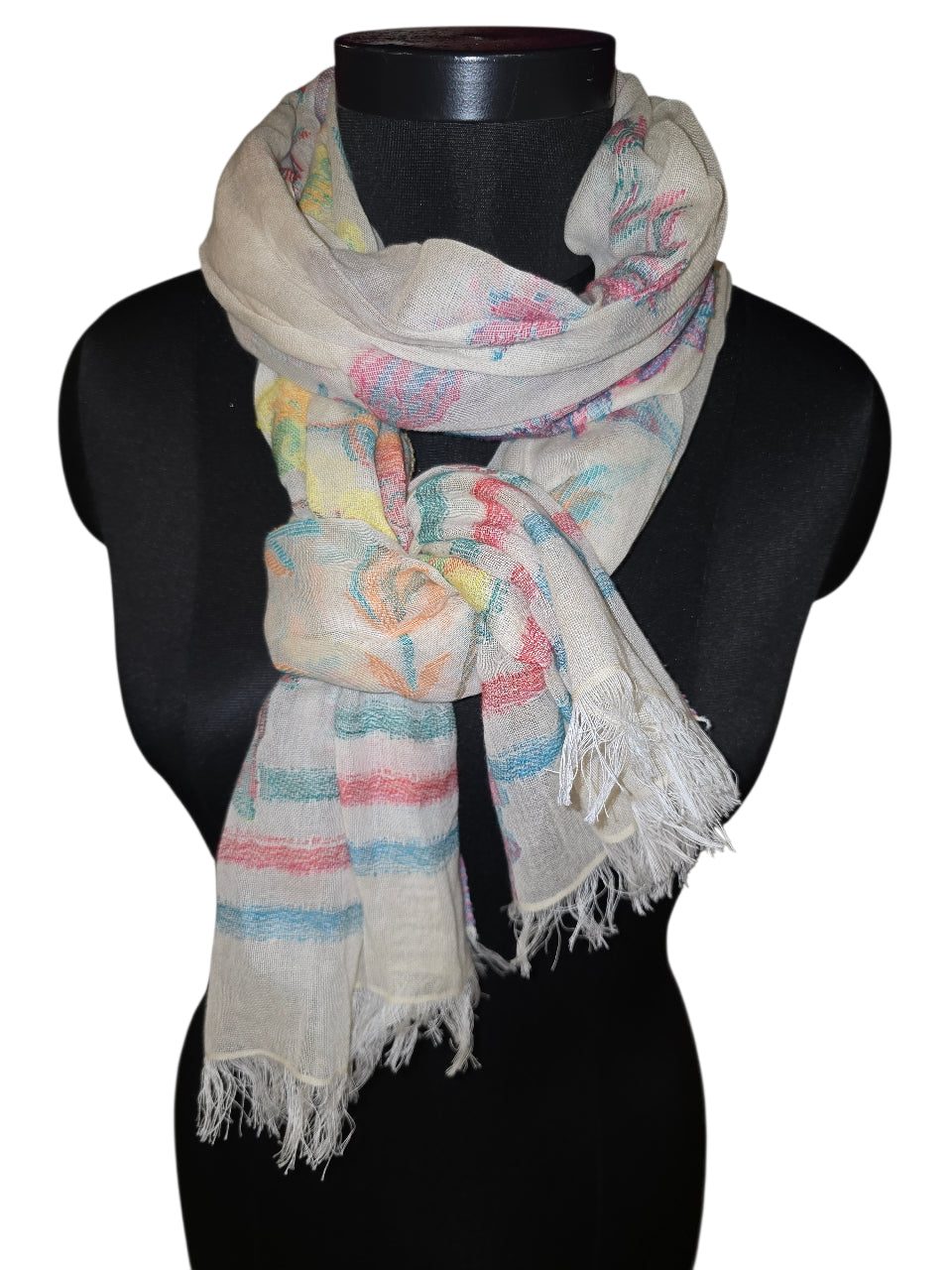 Lykkelig blomstret skjerf i bomull og silke (0157)