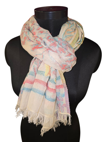 Lykkelig blomstret skjerf i bomull og silke (0157)