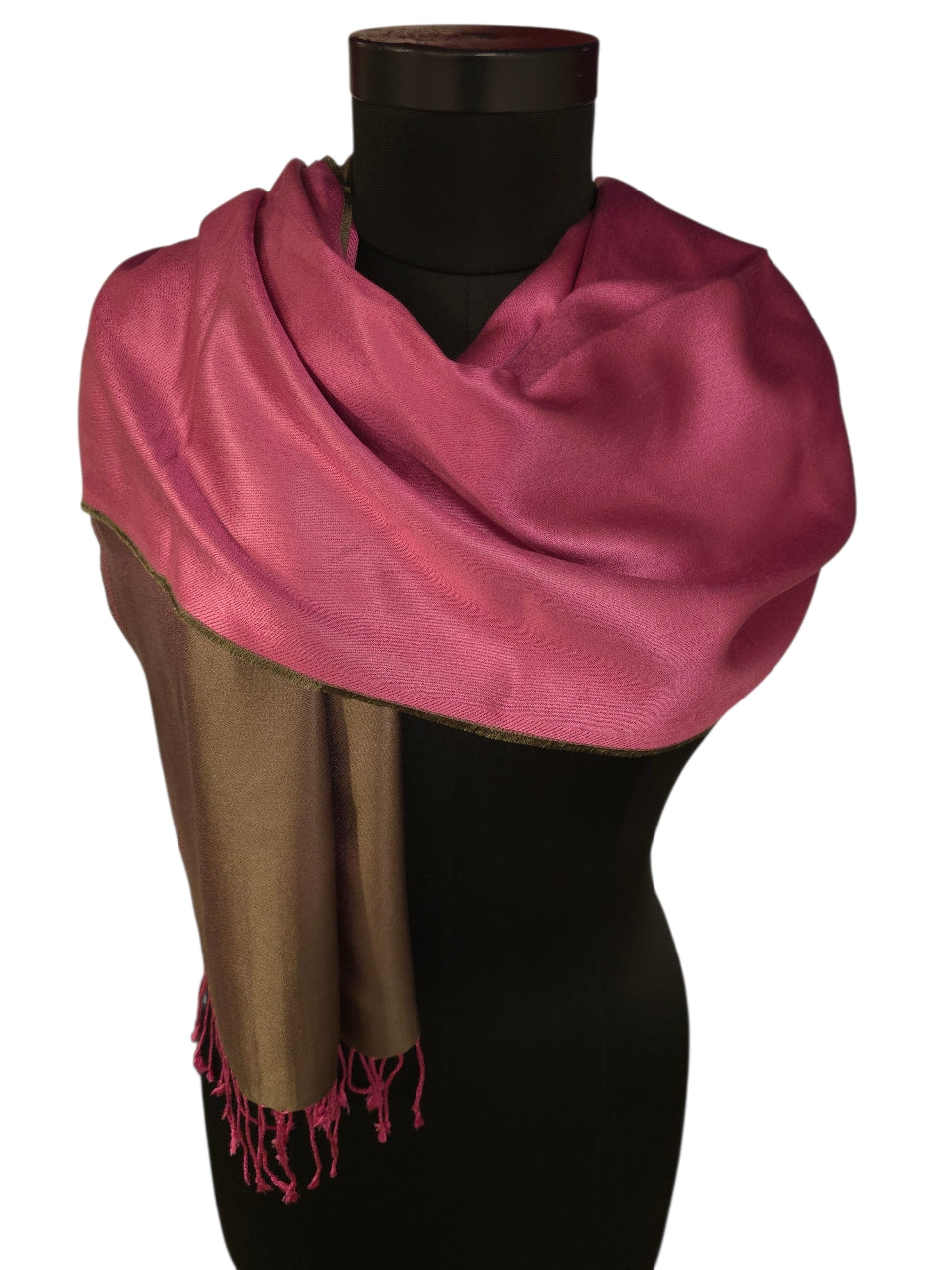 Tosidig sjokoladebrunt og lys rosa silkeskjerf (50)