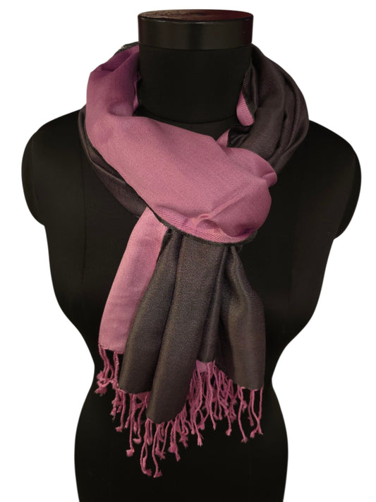 Tosidig dyp plomme og lys rosa silkeskjerf (52)