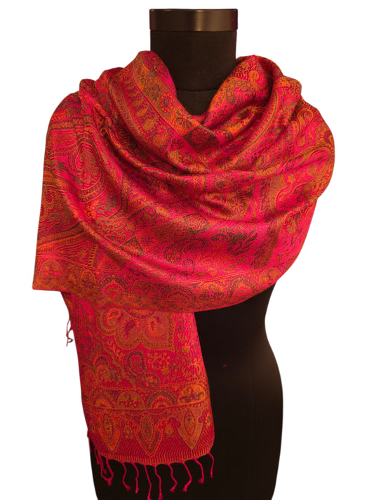 Rosa og gyllent skjerf i ren silke (56)