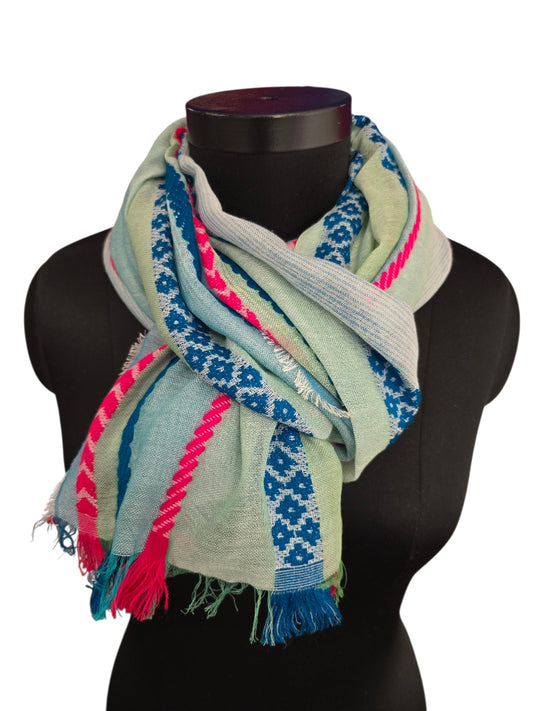 Stort grønnaktig sjal i 100% bomull (0161)