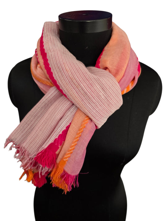 Stort rosa og orange sjal i 100% bomull (0162)