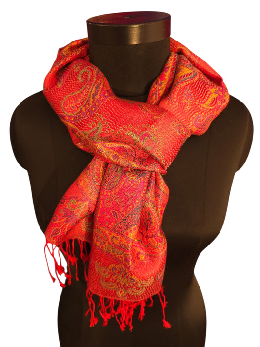 Hibiskus/rosa farget skjerf i ren silke (57)