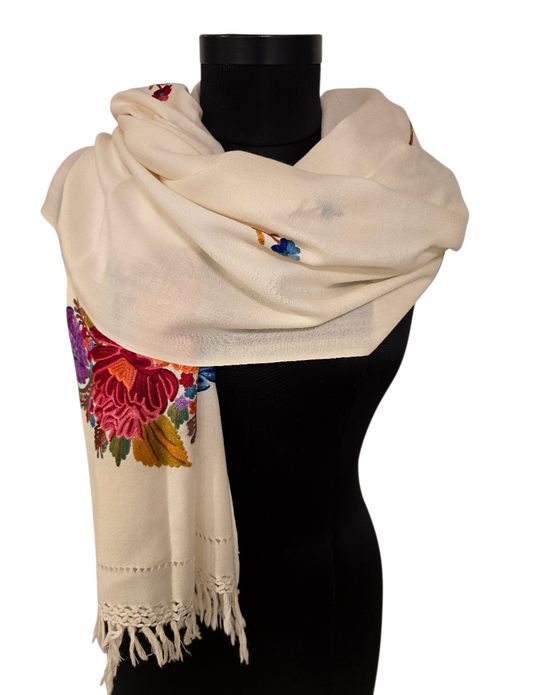 Håndbrodert sjal i lykkelige farger (17)