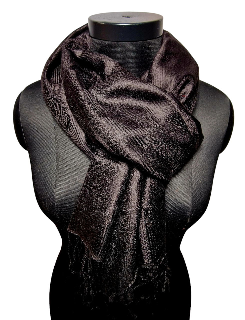 Elegant jaquardvevd svart silkesjal (178)
