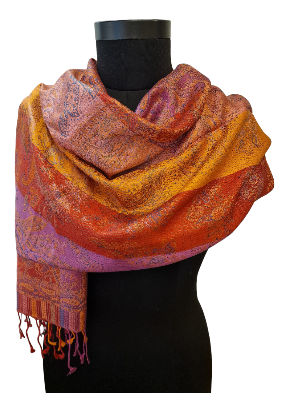 Mønstret silkeskjerf i varme flotte farger (10)
