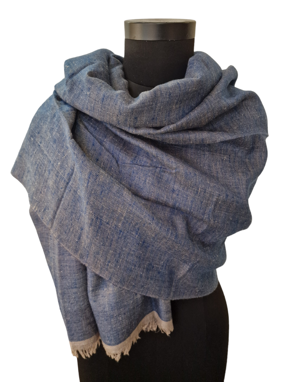 Blått og sølvgrått tosidig pashmina sjal (1)
