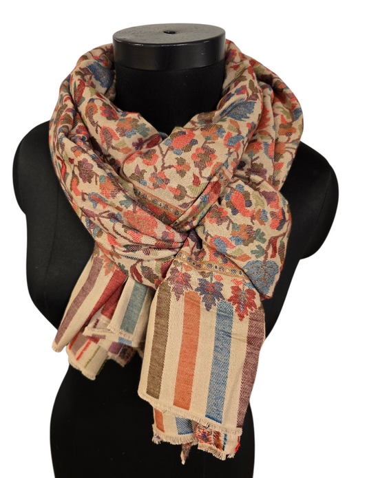 Varm beige mønstervevet sjal i ren merino  (48)