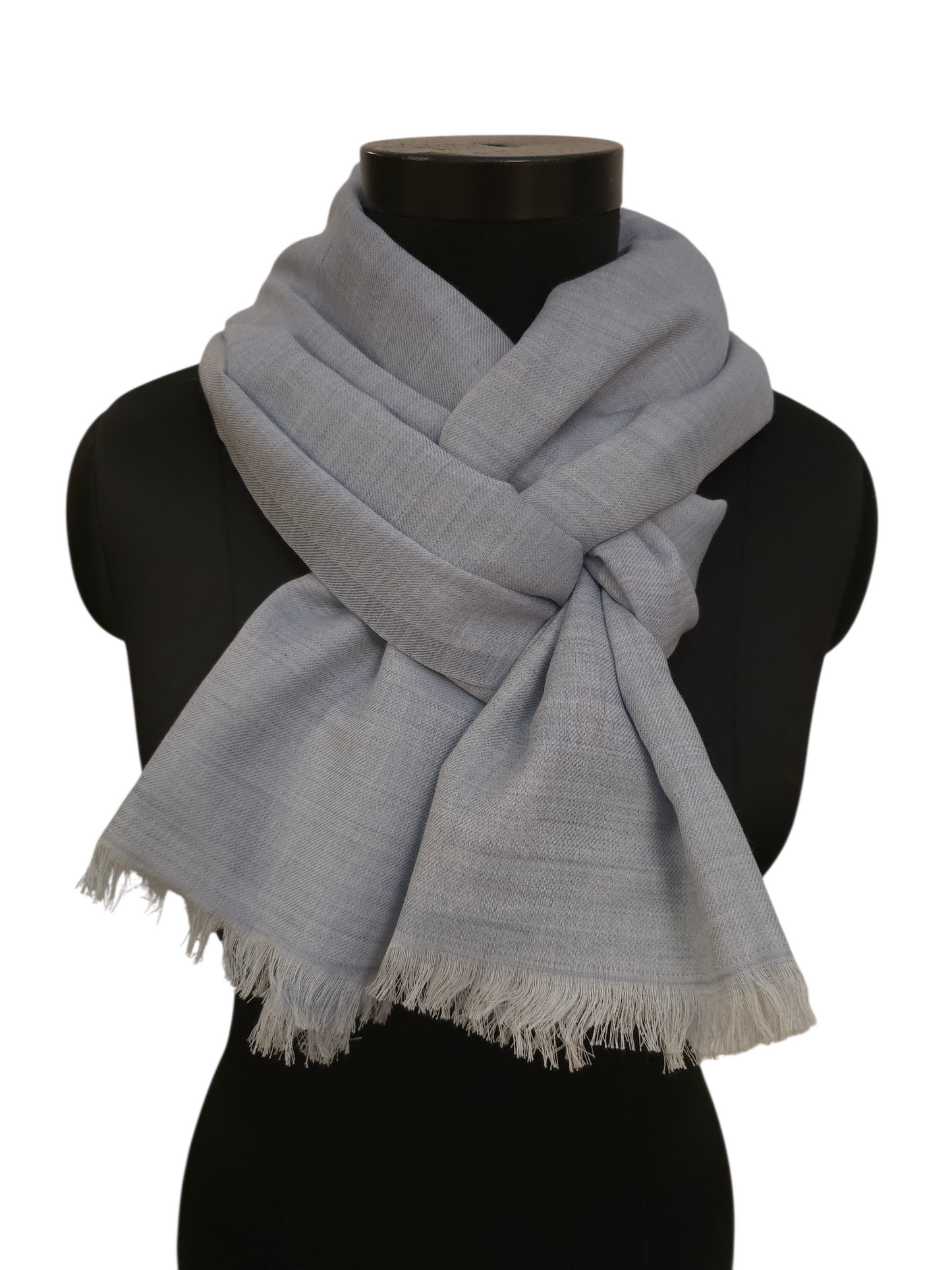 Melert lyseblått skjerf i merino og bomull (11)