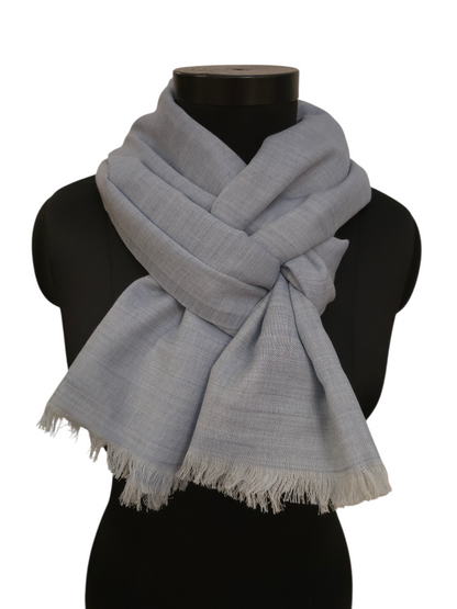 Melert lyseblått skjerf i merino og bomull (11)