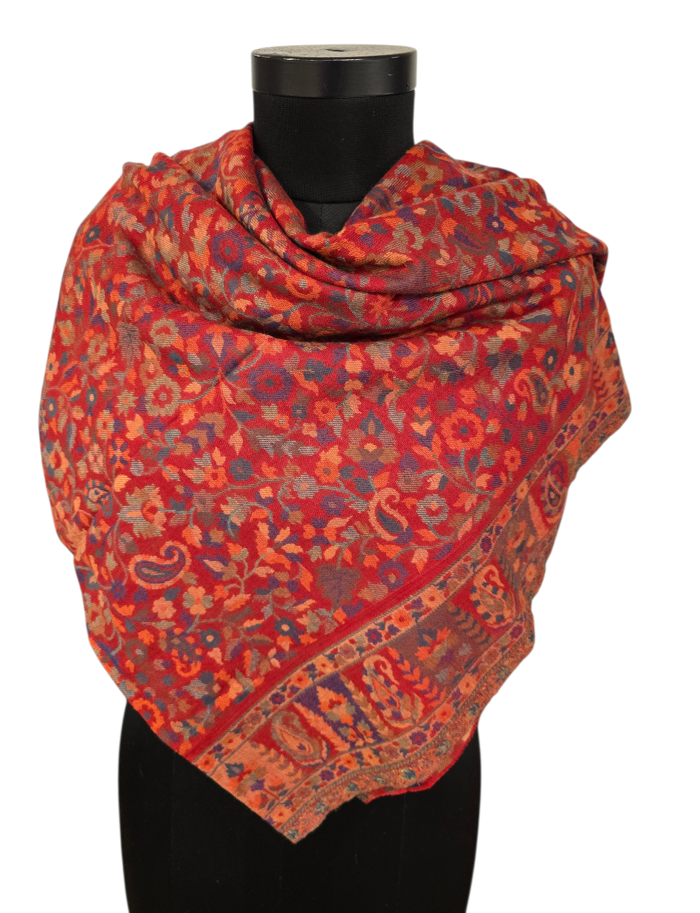 Stort og mykt rødt mønstervevet sjal i ren merino  (47)