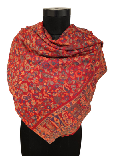 Stort og mykt rødt mønstervevet sjal i ren merino  (47)