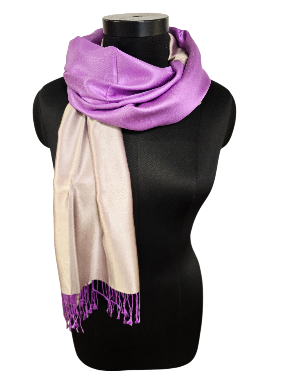 Lekkert tosidig sølv og lilla farget silkeskjerf (37)