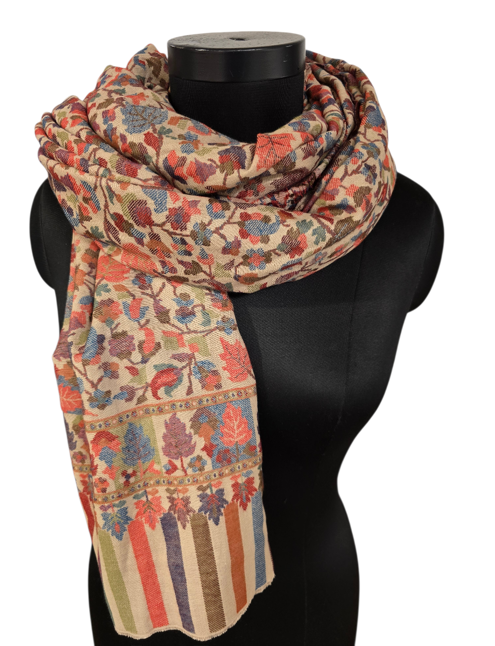 Varm beige mønstervevet sjal i ren merino  (48)