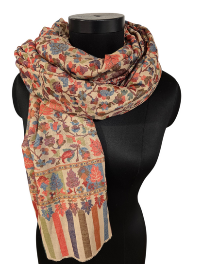 Varm beige mønstervevet sjal i ren merino  (48)