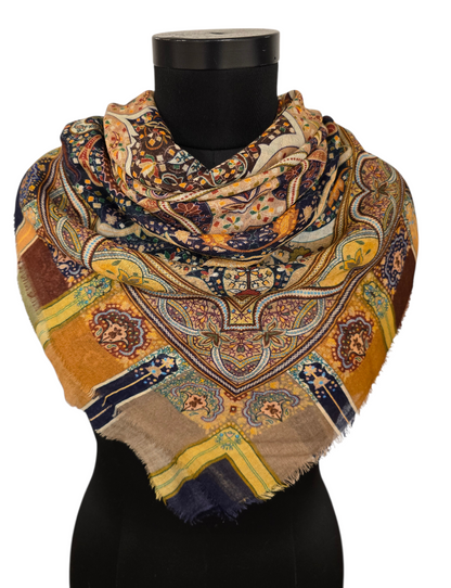 Kvadratisk merino og silkesjal i varme farger (15)