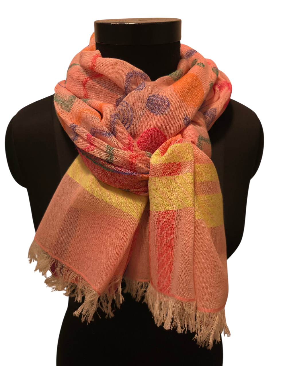 Lys rosa bomullsskjerf med innvevd mønster (072)