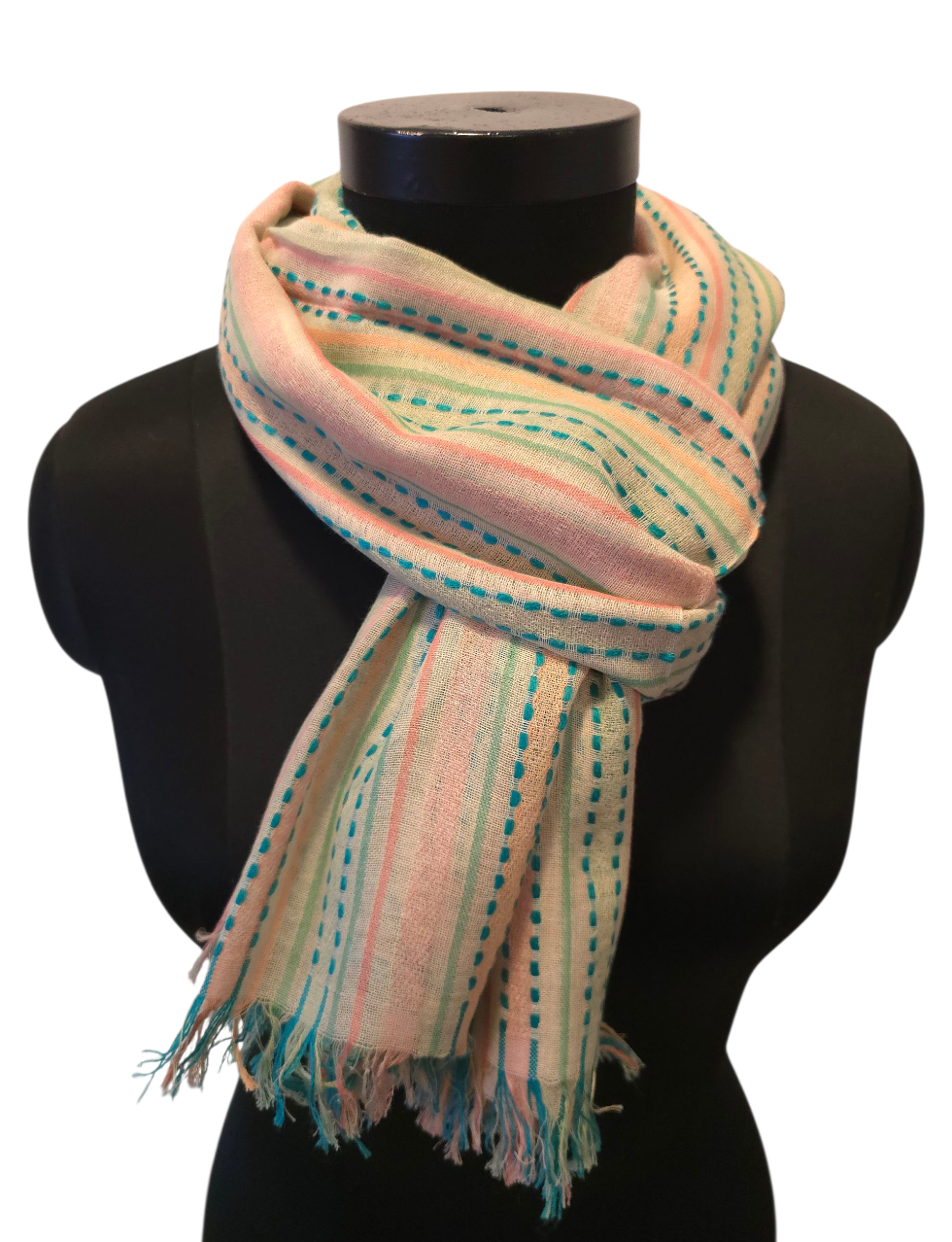 Supermykt tykt bomullsskjerf med kule striper (156)