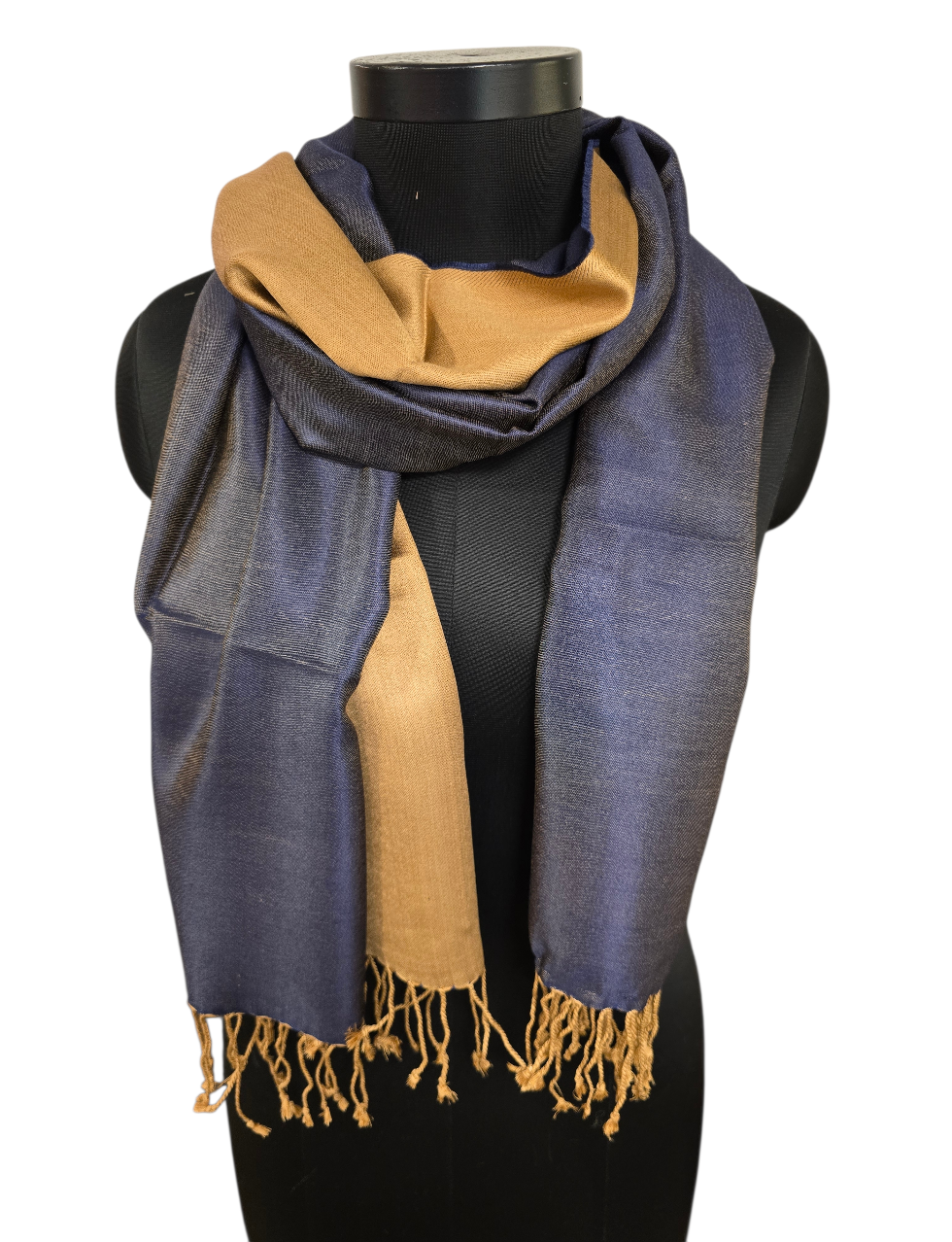 Lekkert tosidig marineblått og beige silkeskjerf (36)
