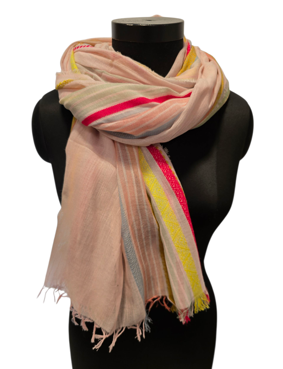 Stort stripete bomullssjal i duse farger (117)