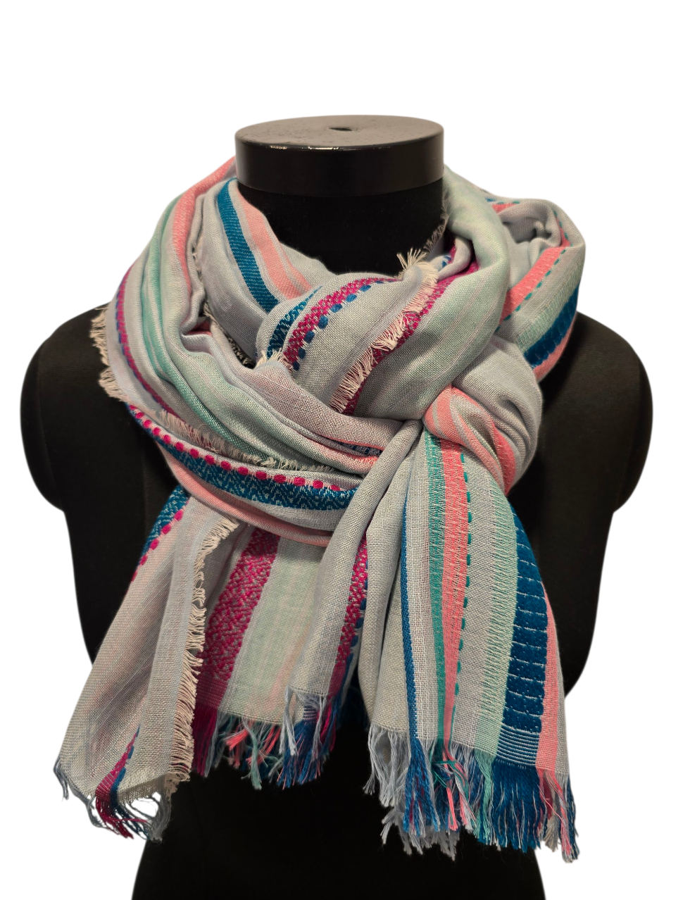 Stort stripete bomullssjal (124)