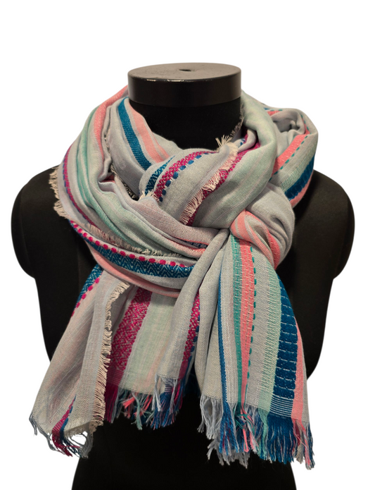 Stort stripete bomullssjal (124)