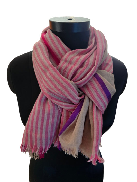 2 delt beige skjerf med striper (91)