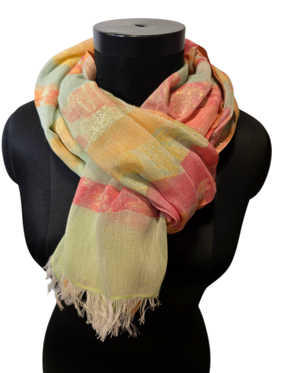 Lett og luftig skjerf i bomull med gylne detaljer (076)