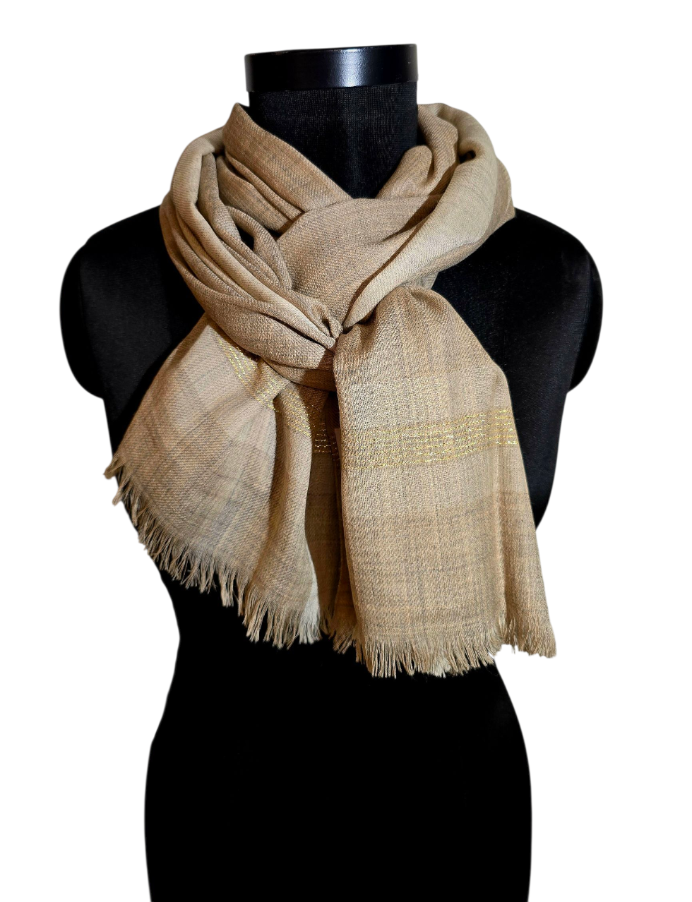 Beige og gråaktig skjerf i ren ull (83)