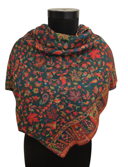 Mørkegrønt mønstervevet sjal i cashmere og merino (41)