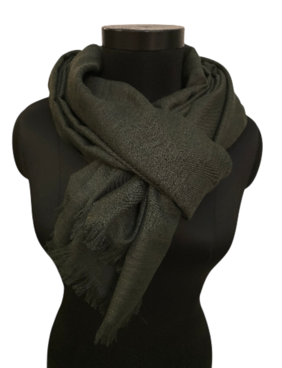 Dyp grønt skjerf i merino og bomull (08)