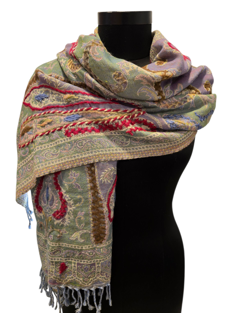 Ullskjerf i duse farger med broderte detaljer (58)