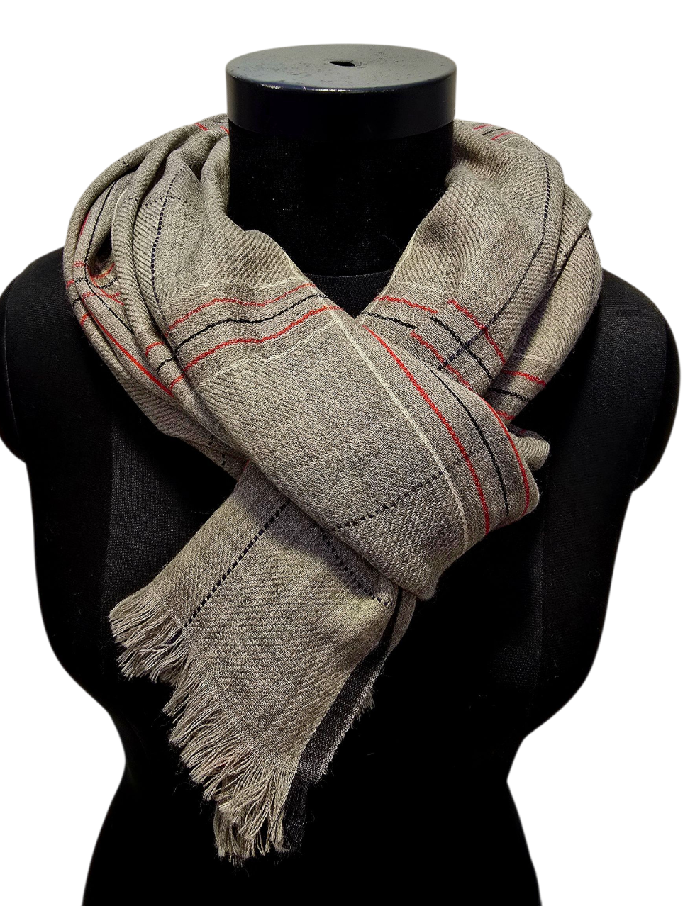 Stålgrått skjerf med tynne striper (82)