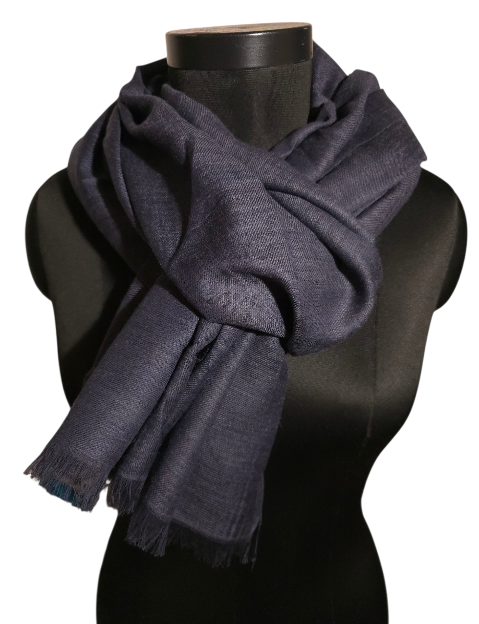 Blåmelert skjerf i merino og bomull (06)