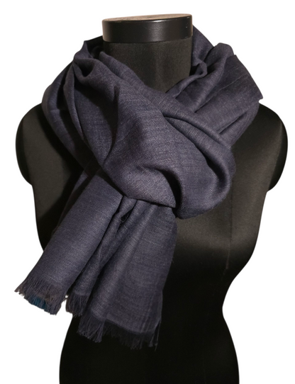 Blåmelert skjerf i merino og bomull (06)