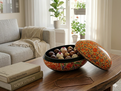 Eksklusivt stort påskeegg med oransje farger og lokk (7)