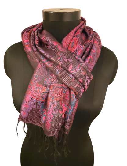 Silkeskjerf i rosa, lilla og sorte farger (91)