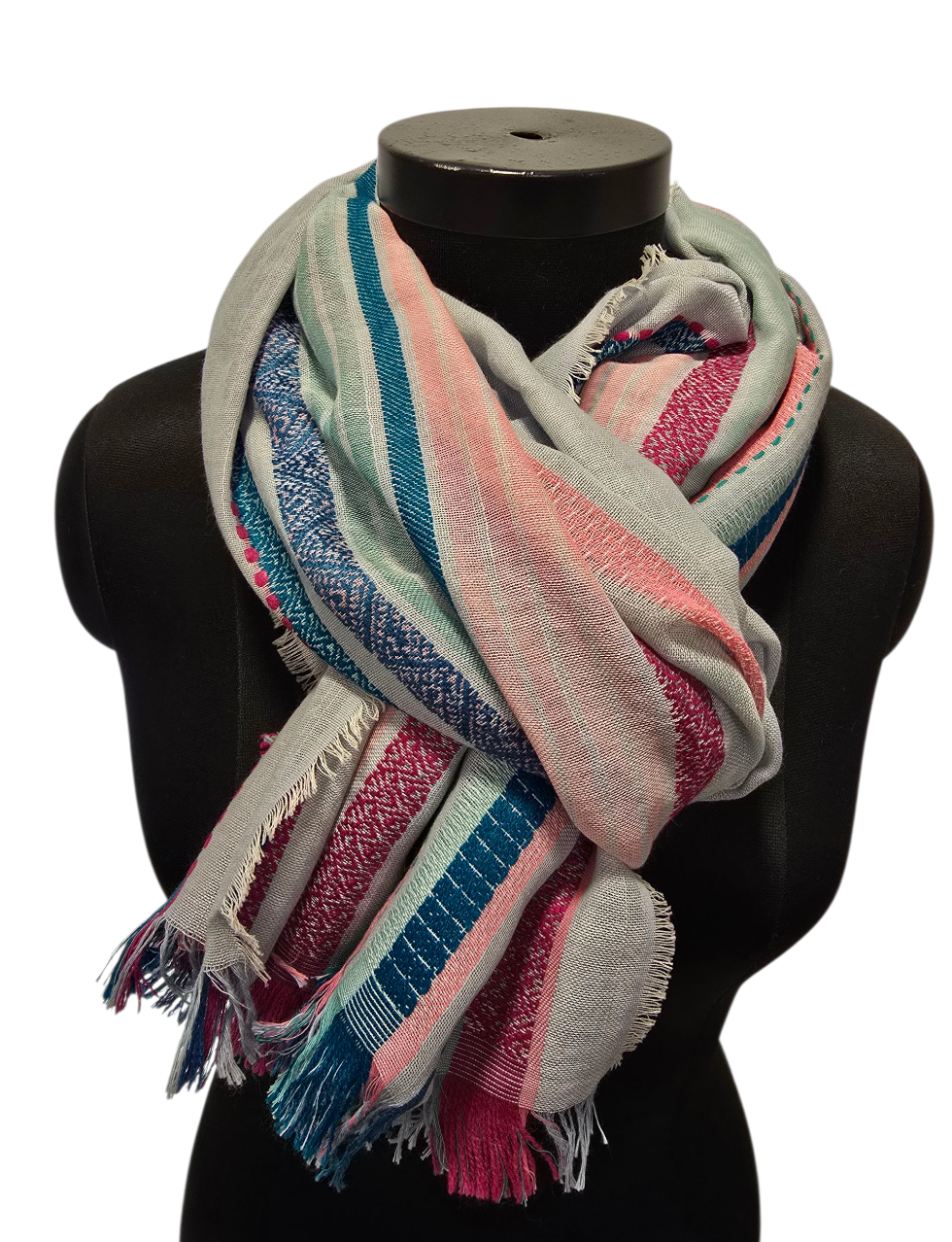 Stort stripete bomullssjal (124)