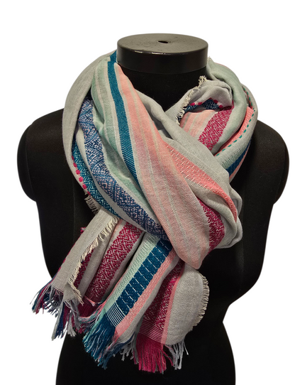 Stort stripete bomullssjal (124)