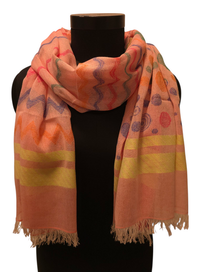 Lys rosa bomullsskjerf med innvevd mønster (072)