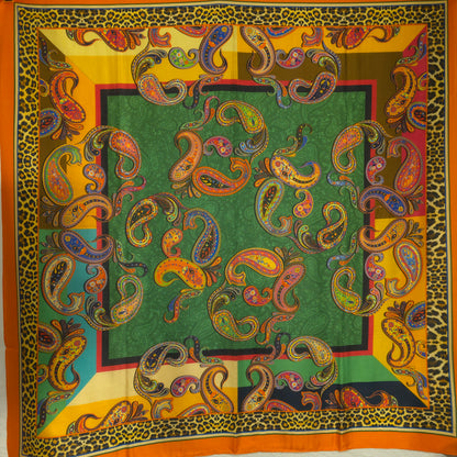 Paisley møter safari - eksklusivt silkeskjerf på 100x100 cm (27)