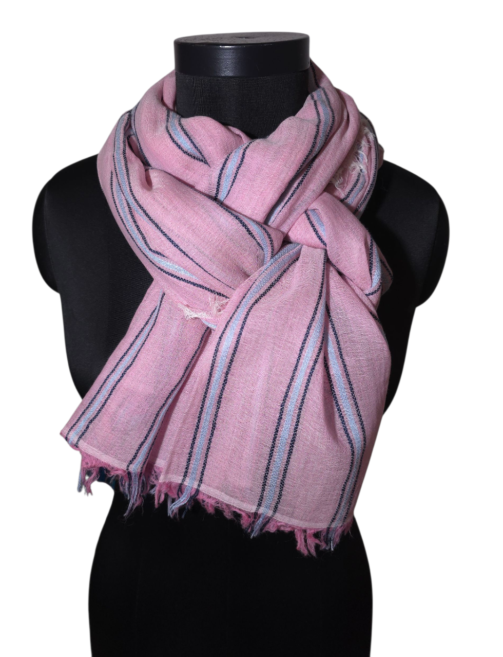 Rosa bomullsjal med striper (2)