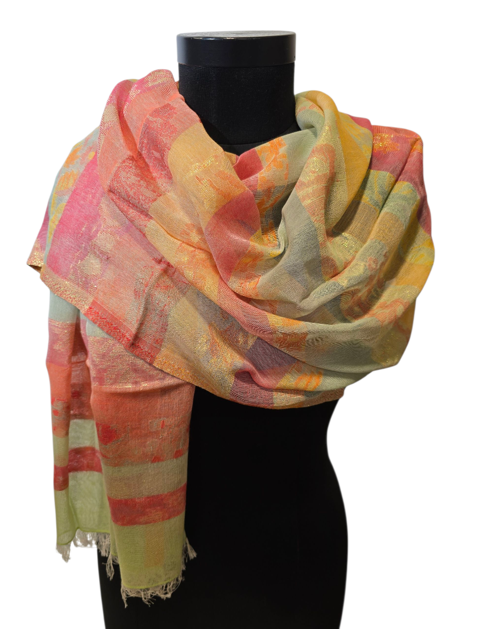 Lett og luftig skjerf i bomull med gylne detaljer (076)